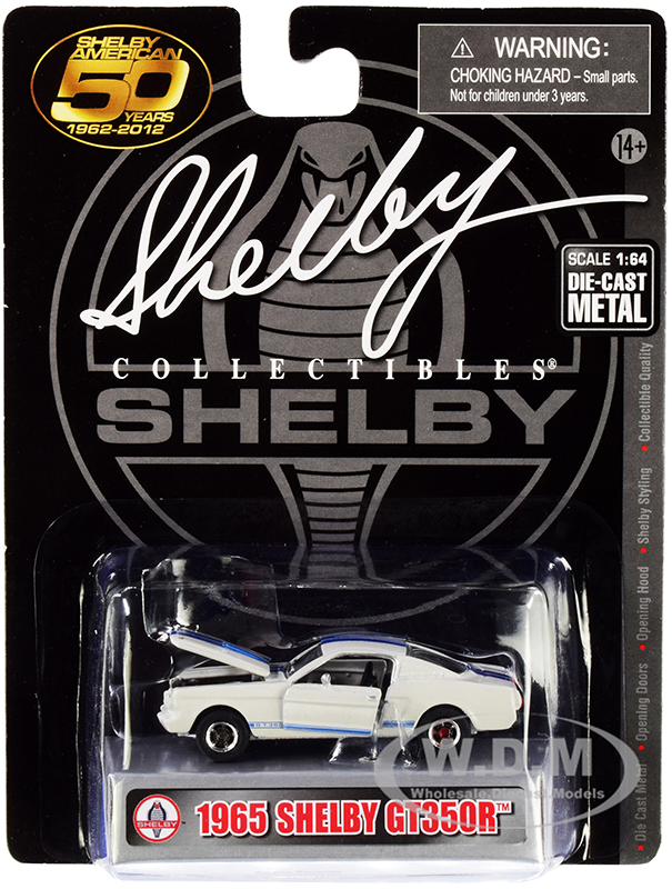1965 Ford Mustang Shelby GT350R White with Blue Stripes "Shelby American 50 Years" (1962-2012) 1/64 Diecast Model Car by Shelby Collectibles