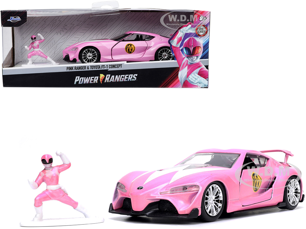 Toyota FT-1 Concept Pink Metallic and Pink Ranger Diecast Figurine Power Rangers Hollywood Rides Series 1/32 Diecast Model Car by Jada