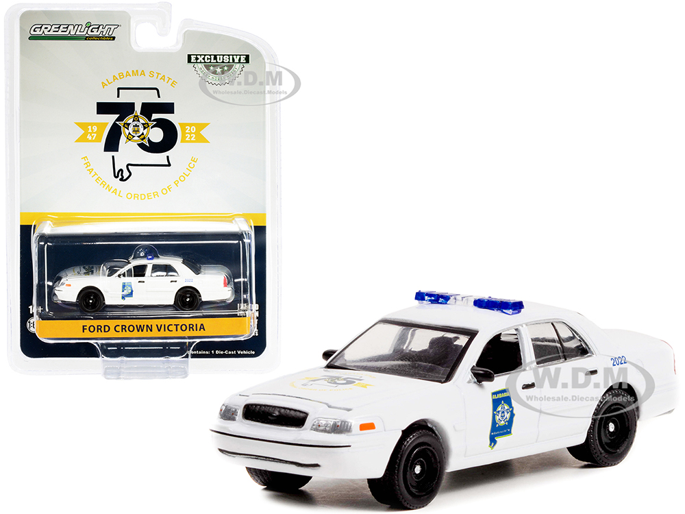 Ford Crown Victoria Police Interceptor White Alabama State FOP Fraternal Order of Police 75th Anniversary Hobby Exclusive 1/64 Diecast Model Car by Greenlight