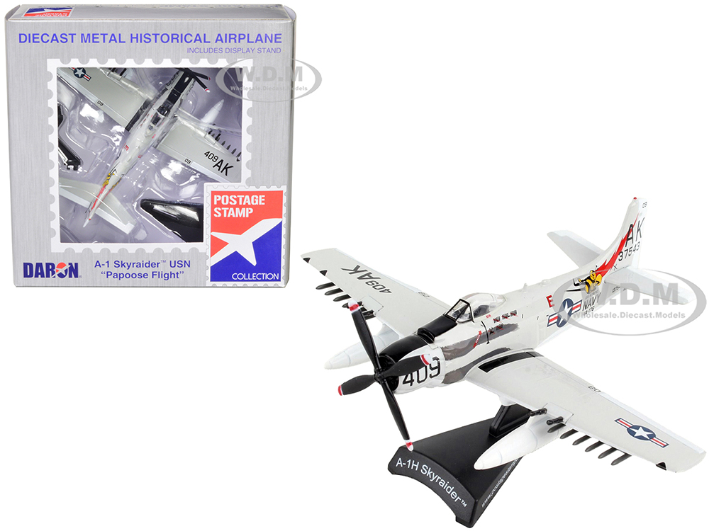Douglas A-1 Skyraider Aircraft Papoose Flight United States Navy 1/110 Diecast Model Airplane by Postage Stamp