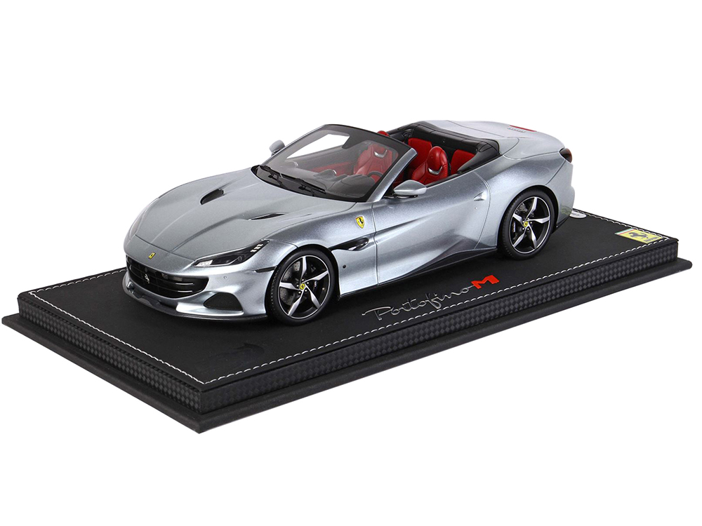 Ferrari Portofino M Convertible Grigio Titanio Gray Metallic with Red Interior with DISPLAY CASE Limited Edition to 99 pieces Worldwide 1/18 Model Car by BBR