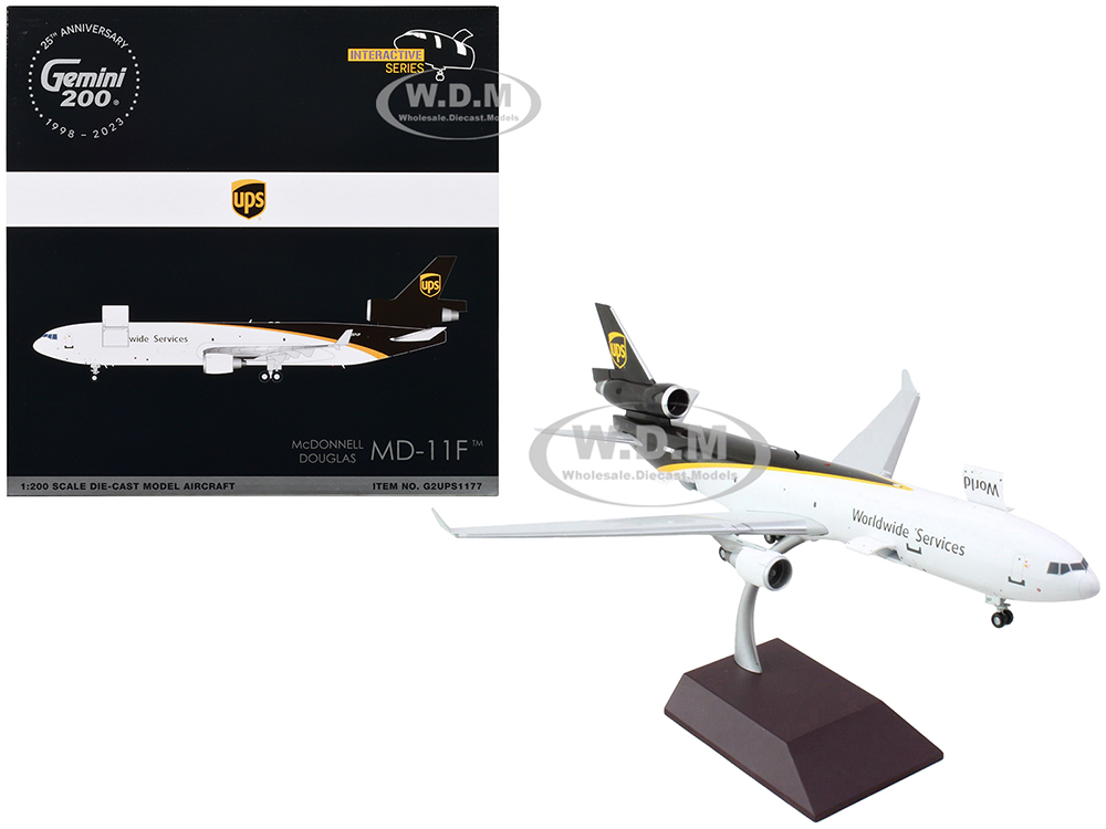 McDonnell Douglas MD-11F Commercial Aircraft UPS Worldwide Services White With Brown Tail Gemini 200 - Interactive Series 1/200 Diecast Model Air