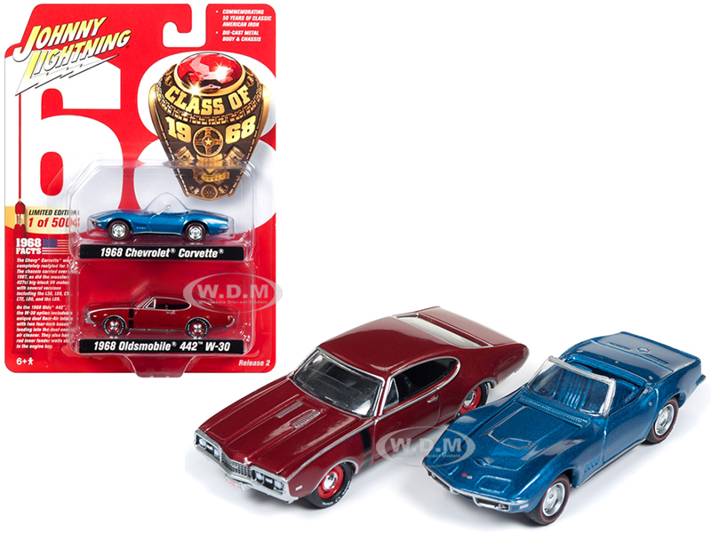 Image of 1968 Chevrolet Corvette and 1968 Oldsmobile 442 "Class of 1968" Set of 2 Limited Edition to 5004 pieces Worldwide 1/64 Diecast Model Cars by Johnny L