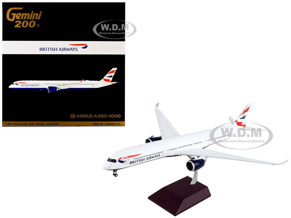 Airbus A350-1000 Commercial Aircraft British Airways White with Tail Stripes Gemini 200 Series 1/200 Diecast Model Airplane by GeminiJets