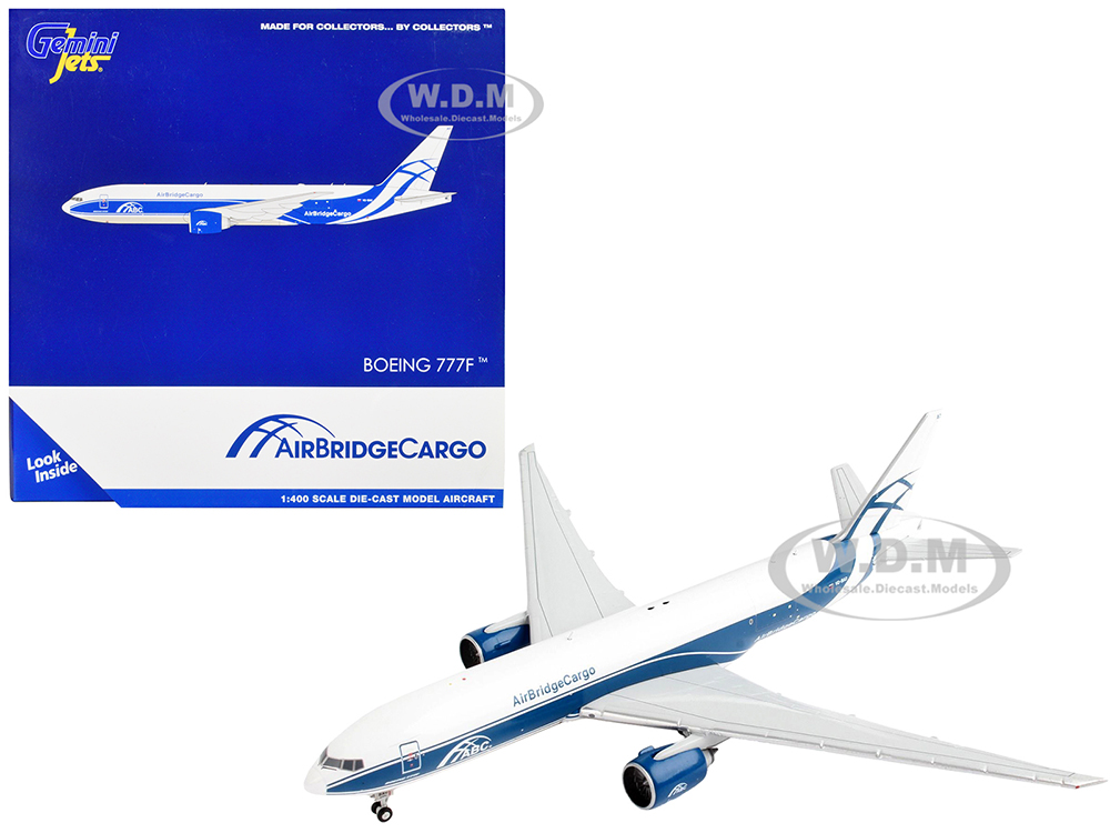 Boeing 777F Commercial Aircraft AirBridgeCargo White with Blue Stripes 1/400 Diecast Model Airplane by GeminiJets