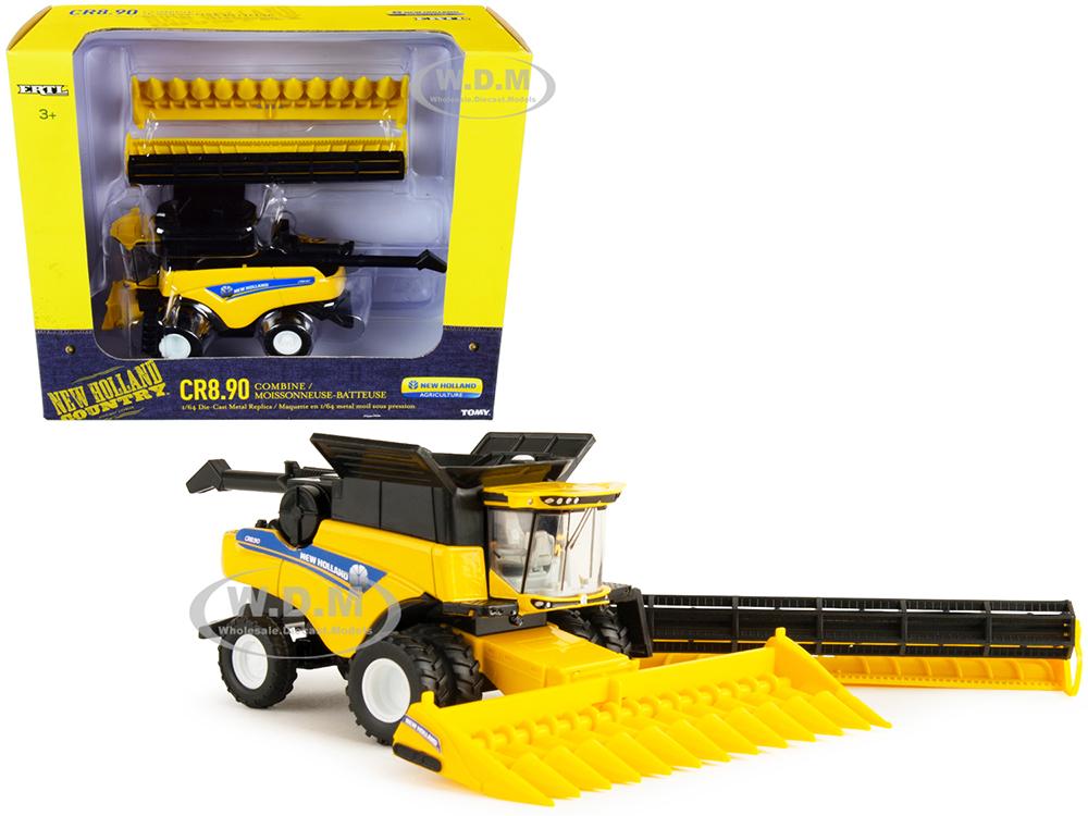 New Holland CR8.90 Combine Yellow with Corn Head and Draper Head New Holland Agriculture Series 1/64 Diecast Models by ERTL TOMY