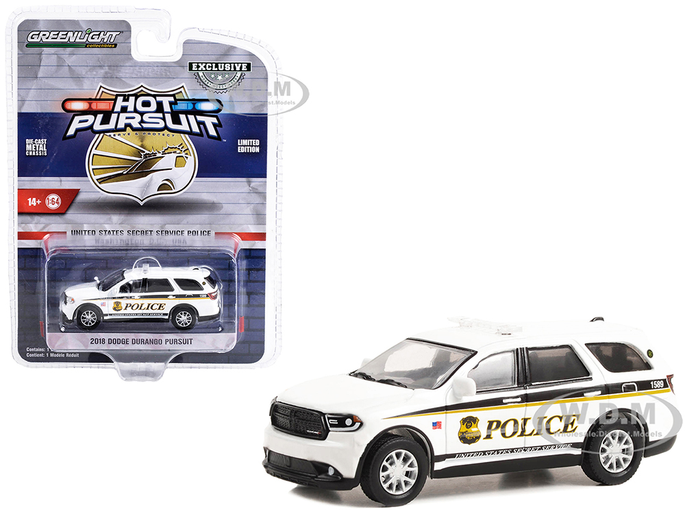 2018 Dodge Durango Pursuit White United States Secret Service Police Washington DC Hot Pursuit Special Edition 1/64 Diecast Model Car by Greenlight