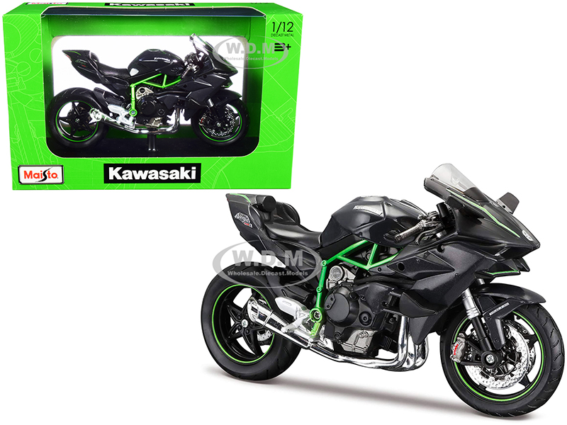 Kawasaki Ninja H2 R Black and Carbon with Plastic Display Stand 1/12 Diecast Motorcycle Model by Maisto