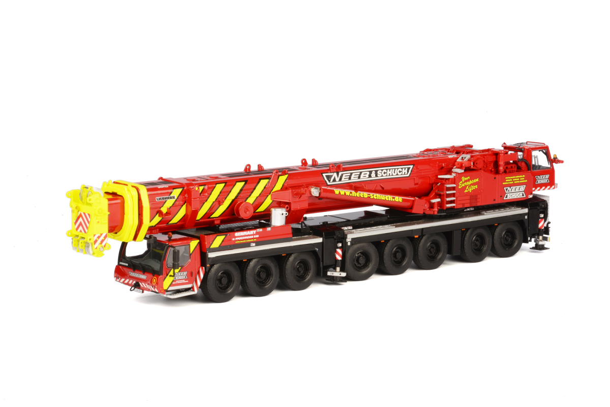 Liebherr LTM 1500-8.1 "Neeb &amp; Schuch" Mobile Crane Red and Yellow 1/50 Diecast Model by WSI Models