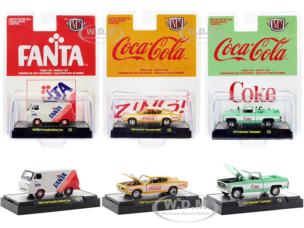 "Coca-Cola &amp; Fanta" Set of 3 pieces Release 13 Limited Edition to 9600 pieces Worldwide 1/64 Diecast Model Cars by M2 Machines