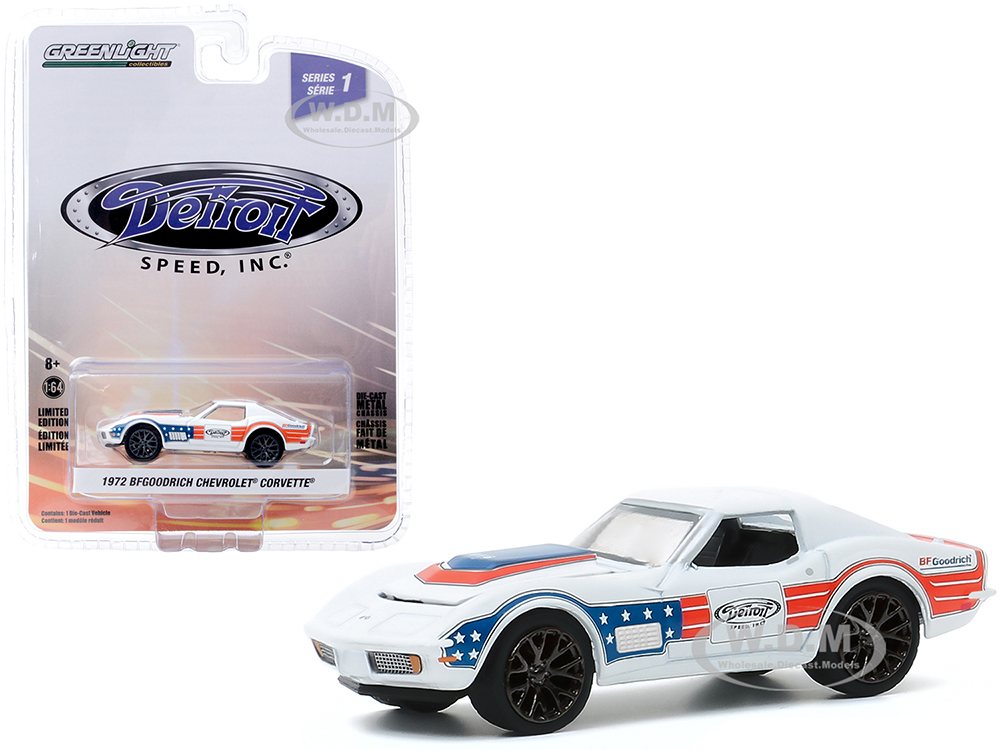 1972 Chevrolet Corvette BFGoodrich White With Red And Blue Stripes Detroit Speed Inc. Series 1 1/64 Diecast Model Car By Greenlight
