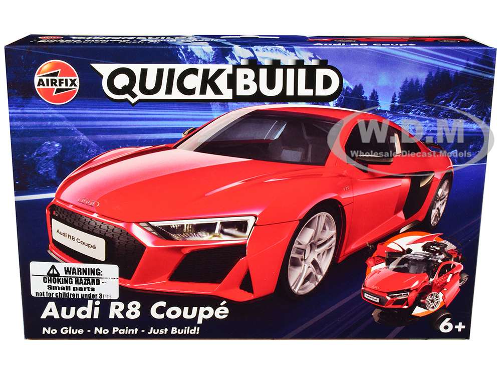 Skill 1 Model Kit Audi R8 Coupe Red Snap Together Painted Plastic Model Car Kit by Airfix Quickbuild