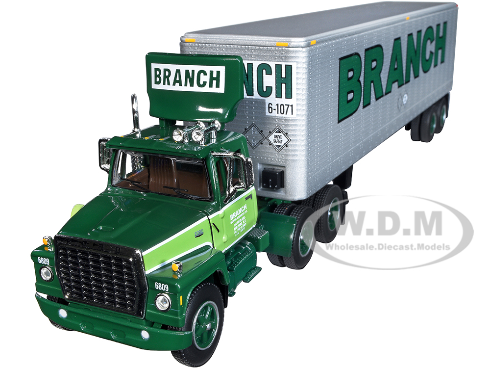 Ford LT-9000 Day Cab with Vintage 40 Dry Goods Tandem-Axle Trailer Green 