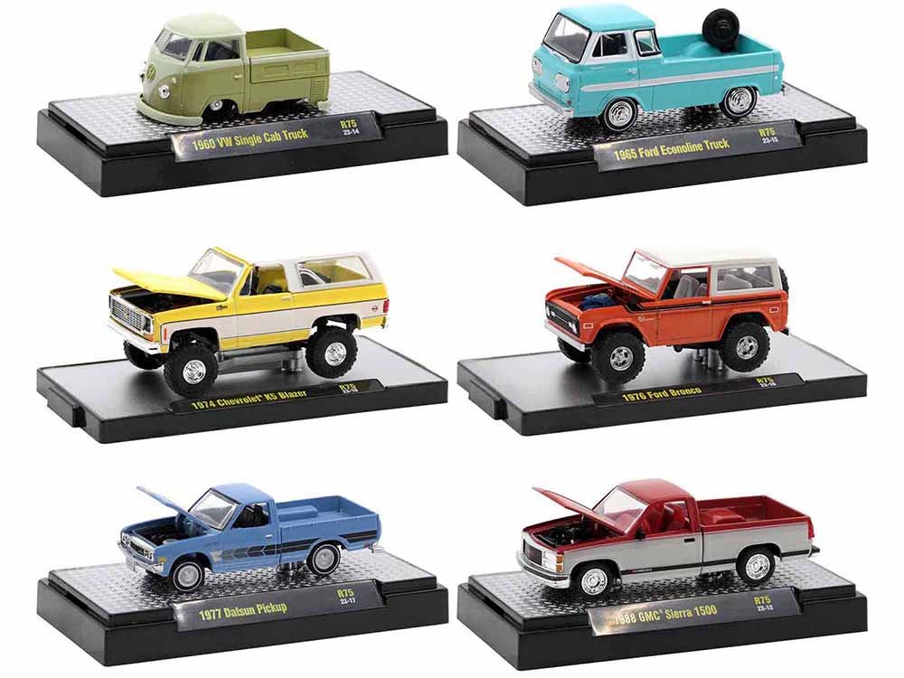 "Auto-Thentics" 6 piece Set Release 75 IN DISPLAY CASES Limited Edition 1/64 Diecast Model Cars by M2 Machines