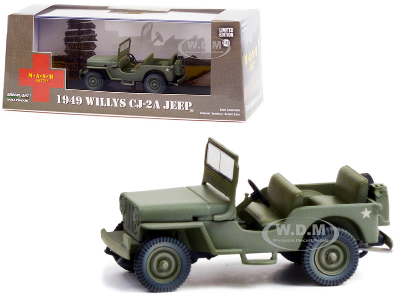 1949 Willys CJ-2A Jeep Army Green "MASH" (1972-1983) TV Series 1/43 Diecast Model Car by Greenlight