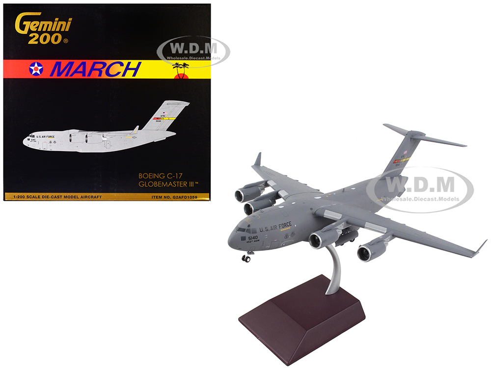 Boeing C-17 Globemaster III Transport Aircraft March Air Force Base United States Air Force Gemini 200 Series 1/200 Diecast Model Airplane by GeminiJets