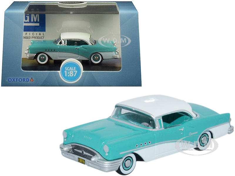 1955 Buick Century Turquoise And Polo White 1/87 (ho) Scale Diecast Model Car By Oxford Diecast