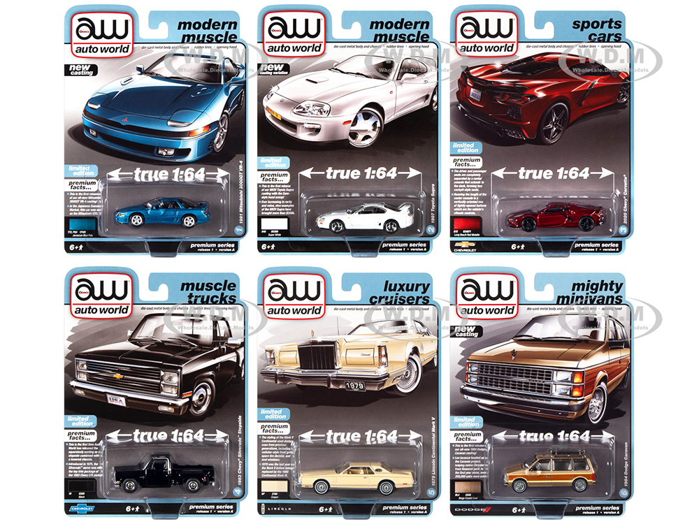 Auto World Premium 2023 Set A of 6 pieces Release 1 1/64 Diecast Model Cars by Auto World