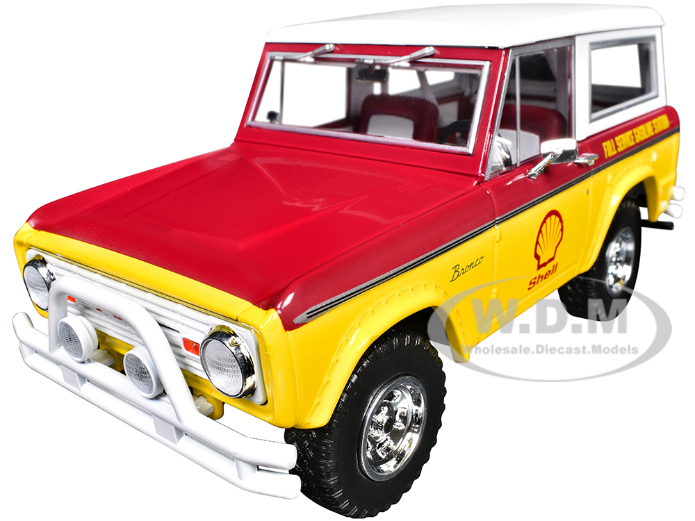 1977 Ford Bronco Shell Oil Red and Yellow with White Top Running on Empty Series 7 1/24 Diecast Model Car by Greenlight
