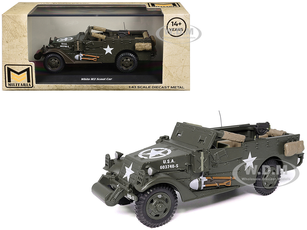 White M3 Scout Car Olive Drab United States Army 1/43 Diecast Model by Militaria Die Cast