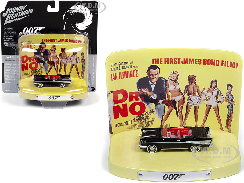 Image of 1957 Chevrolet Bel Air Convertible Onyx Black with Collectible Tin Display "007" "Dr. No" (1962) Movie (1st in the James Bond Series) 1/64 Diecast Mo