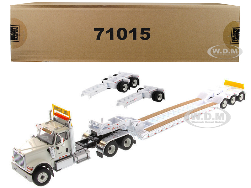 Image of International HX520 Tandem Tractor White with XL 120 Lowboy Trailer 1/50 Diecast Model by Diecast Masters