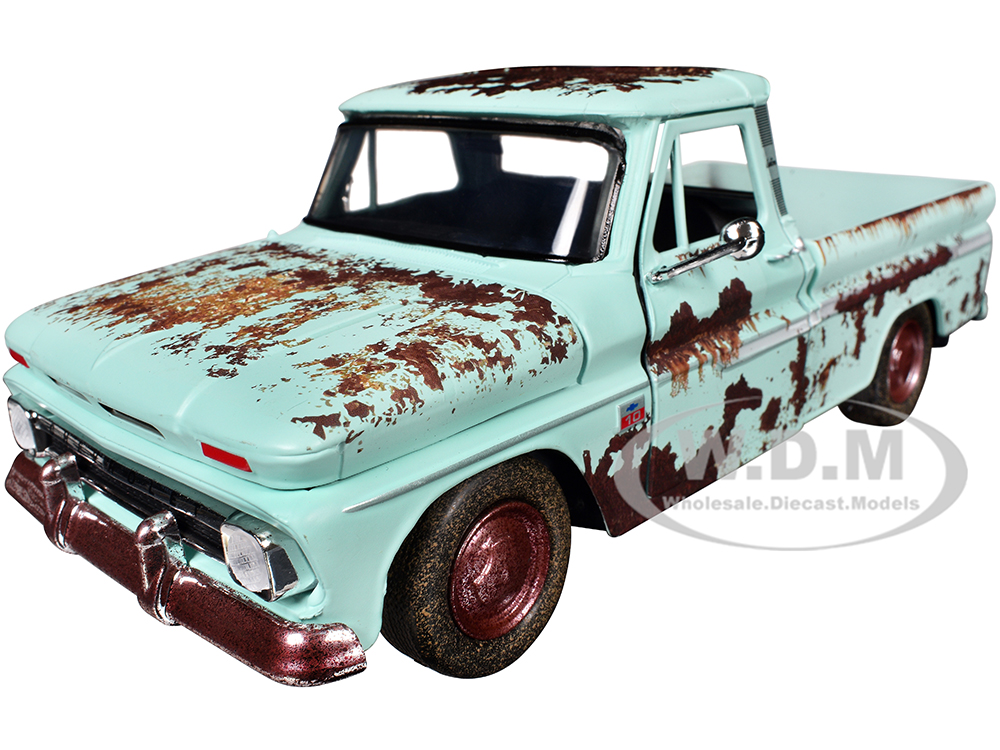 1966 Chevrolet C10 Fleetside Pickup Truck Light Green (Rusted) "Weathered Treasures" Series 1/24 Diecast Model Car by Motormax