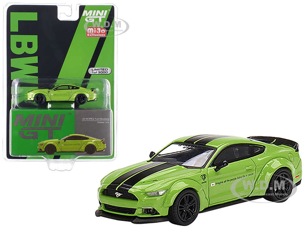 Ford Mustang LB-WORKS Grabber Lime Green with Black Stripes "Imagine All The People Living Life In Peace" Limited Edition to 3000 pieces Worldwide 1/
