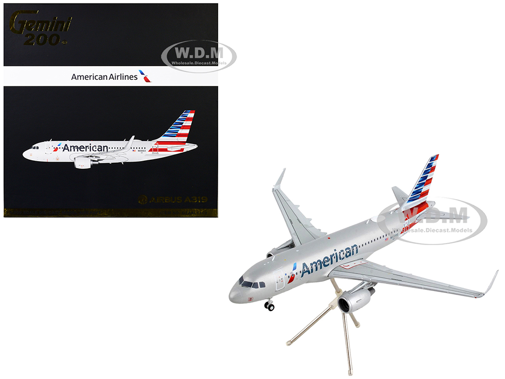 Airbus A319 Commercial Aircraft American Airlines Silver Gemini 200 Series 1/200 Diecast Model Airplane by GeminiJets