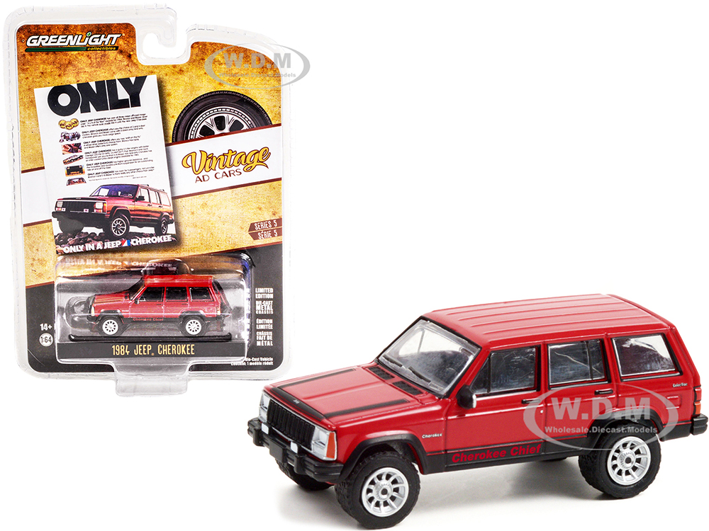 1984 Jeep Cherokee Chief Red with Black Stripes "Only in a Jeep Cherokee" "Vintage Ad Cars" Series 5 1/64 Diecast Model Car by Greenlight