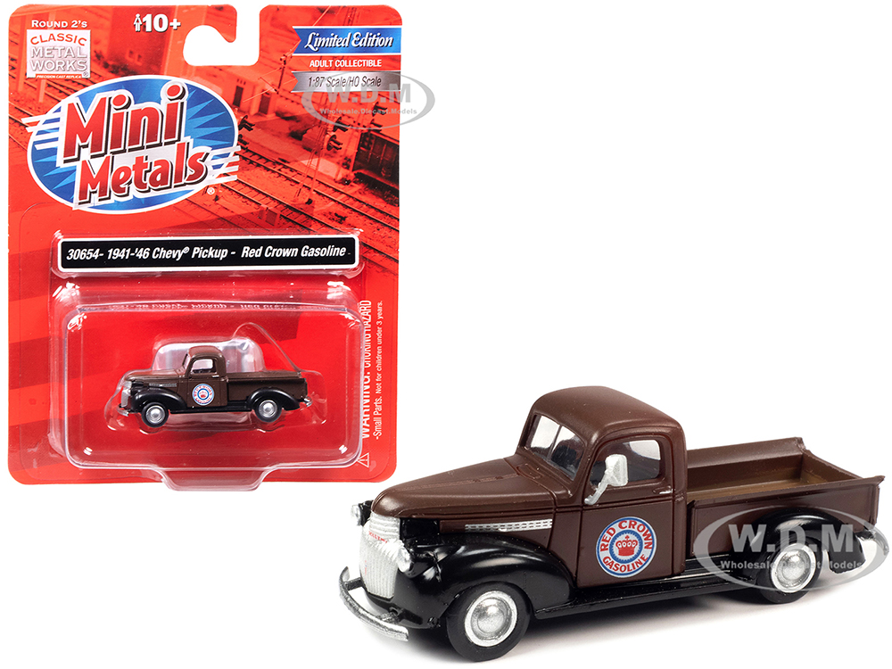 1941-1946 Chevrolet Pickup Truck Brown and Black "Red Crown Gasoline" 1/87 (HO) Scale Model by Classic Metal Works