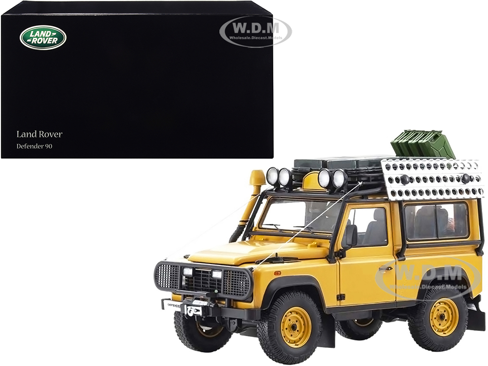 Land Rover Defender 90 Yellow With Roof Rack And Accessories 1/18 Diecast Model Car By Kyosho