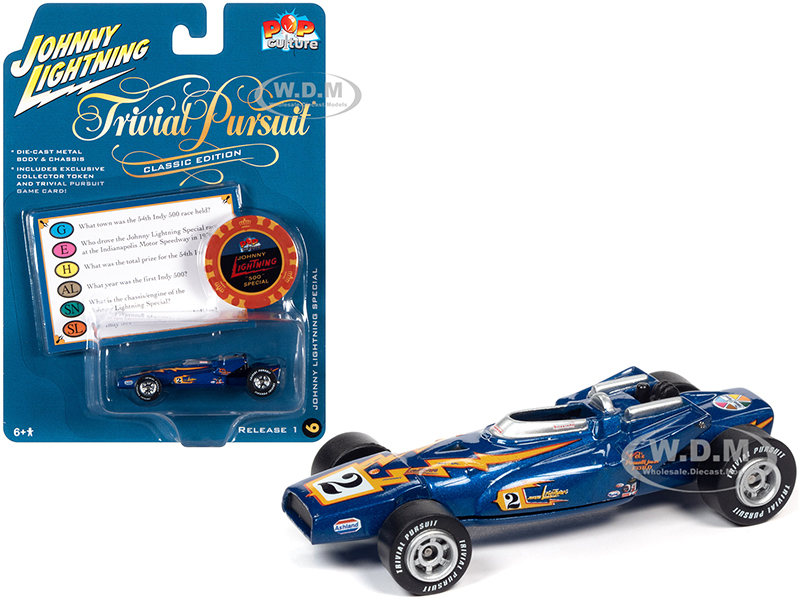Johnny Lightning Special Blue Metallic with Poker Chip (Collector Token) and Game Card "Trivial Pursuit" "Pop Culture" Series 1/64 Diecast Model Car