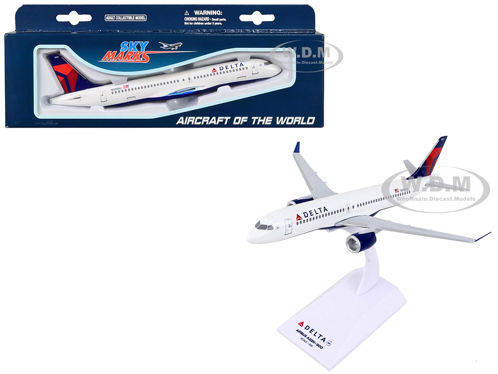 Airbus A220-300 Commercial Aircraft Delta Air Lines (N301DU) White with Red and Blue Tail (Snap-Fit) 1/200 Plastic Model by Skymarks