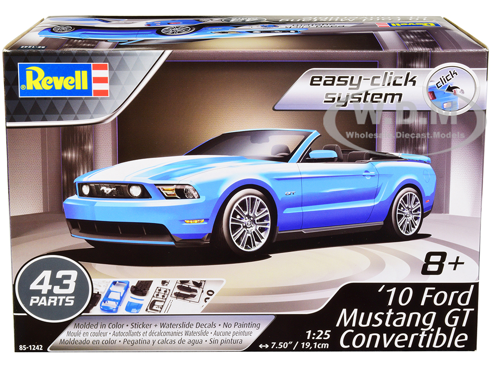 Level 2 Easy-Click 2010 Ford Mustang GT Convertible Blue 1/25 Scale Model by Revell