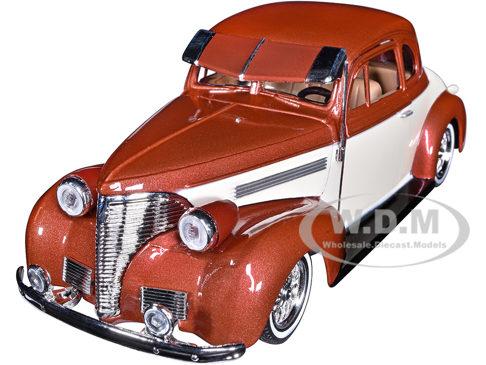1939 Chevrolet Coupe Lowrider Beige and Brown Metallic "Get Low" Series 1/24 Diecast Model Car by Motormax