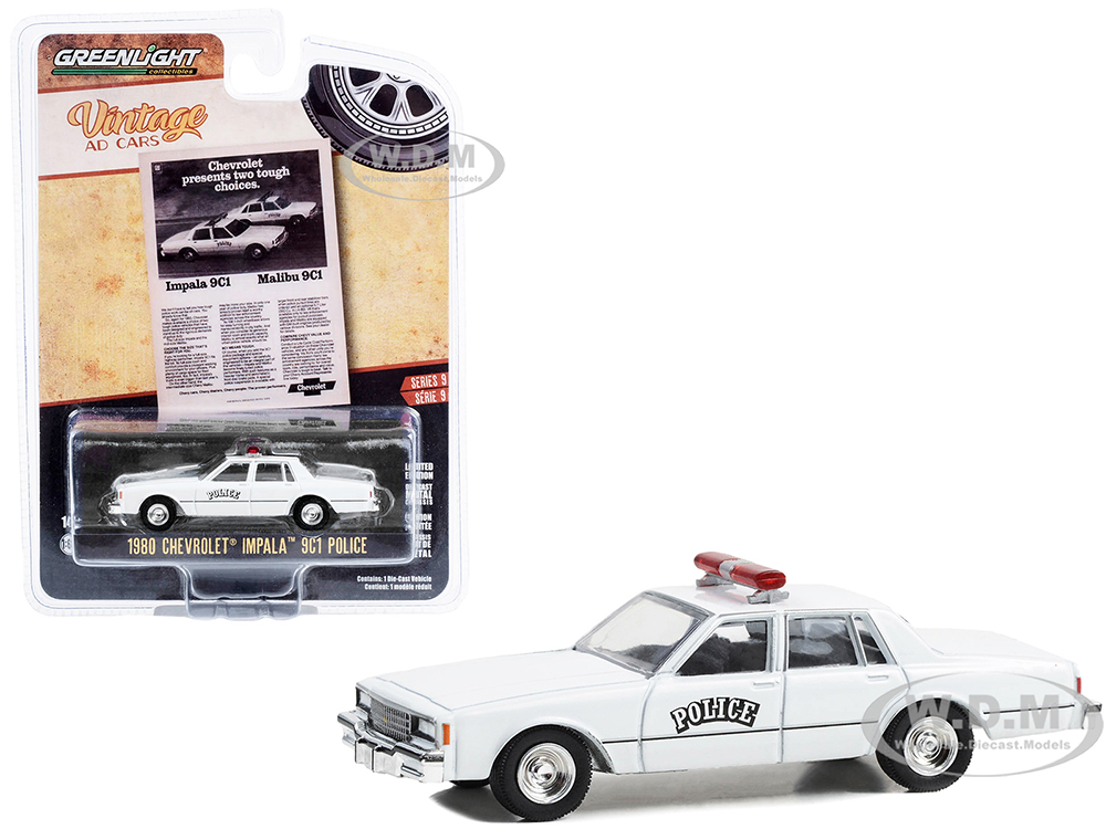 1980 Chevrolet Impala 9C1 Police White Chevrolet Presents Two Tough Choices Vintage Ad Cars Series 9 1/64 Diecast Model Car by Greenlight