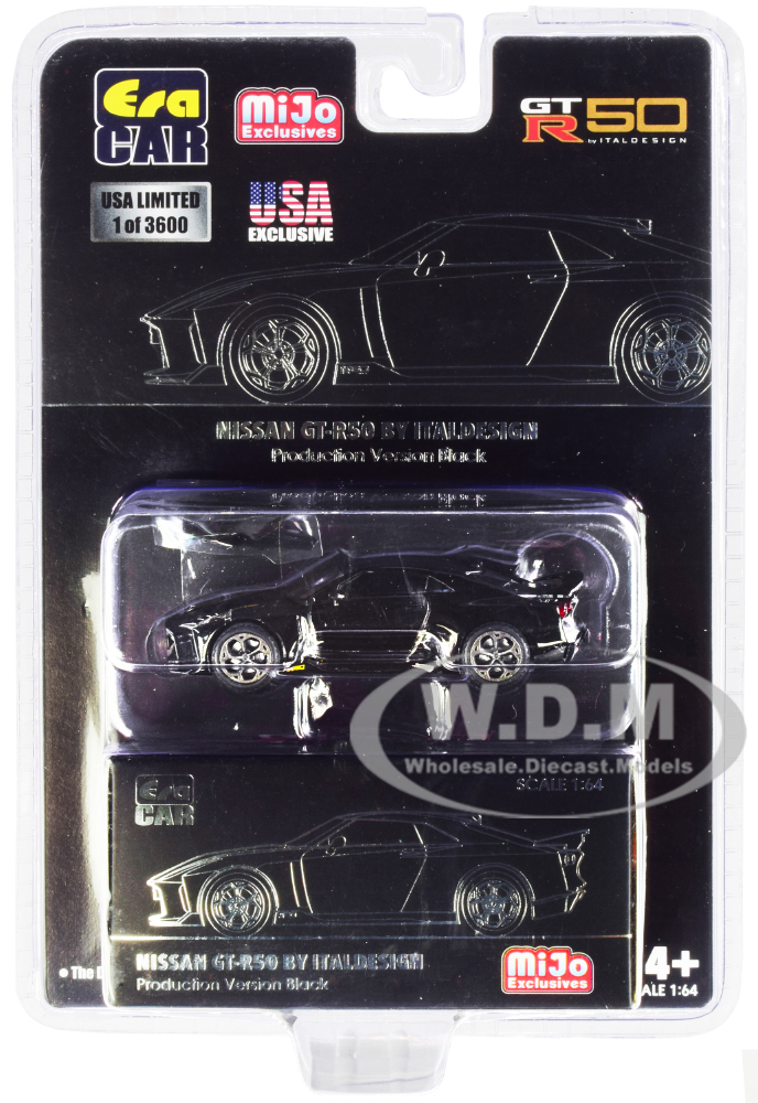 Nissan GT-R50 by Italdesign Black with Dark Gray Wheels Limited Edition to 3600 pieces 1/64 Diecast Model Car by Era Car