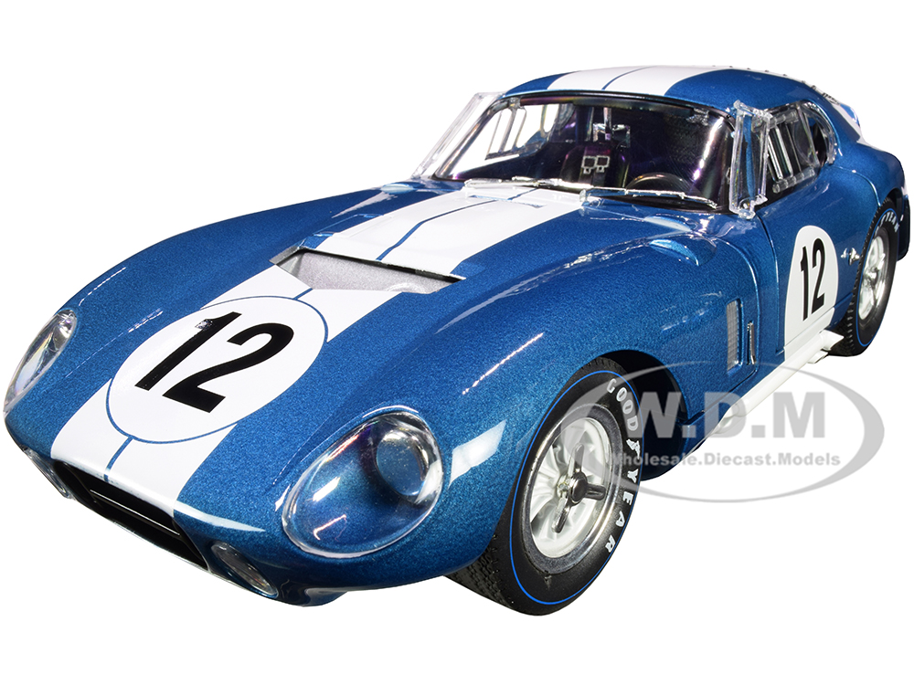 1965 Shelby Cobra Daytona Coupe 12 Blue Metallic with White Stripes 1/18 Diecast Model Car by Shelby Collectibles