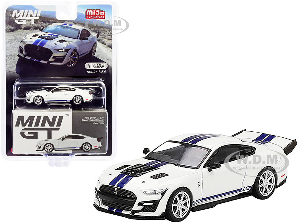 Ford Mustang Shelby GT500 Dragon Snake Concept Oxford White with Blue Stripes and Graphics Limited Edition to 4200 pieces Worldwide 1/64 Diecast Mode