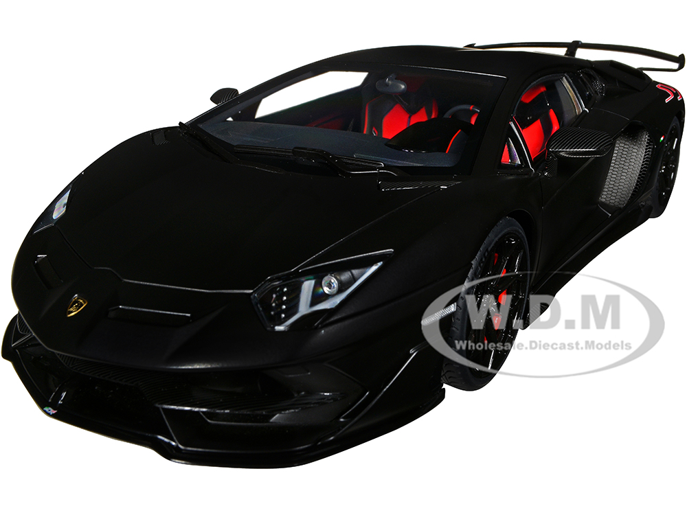 Lamborghini Aventador SVJ Nero Nemesis Matt Black 1/18 Model Car by Autoart