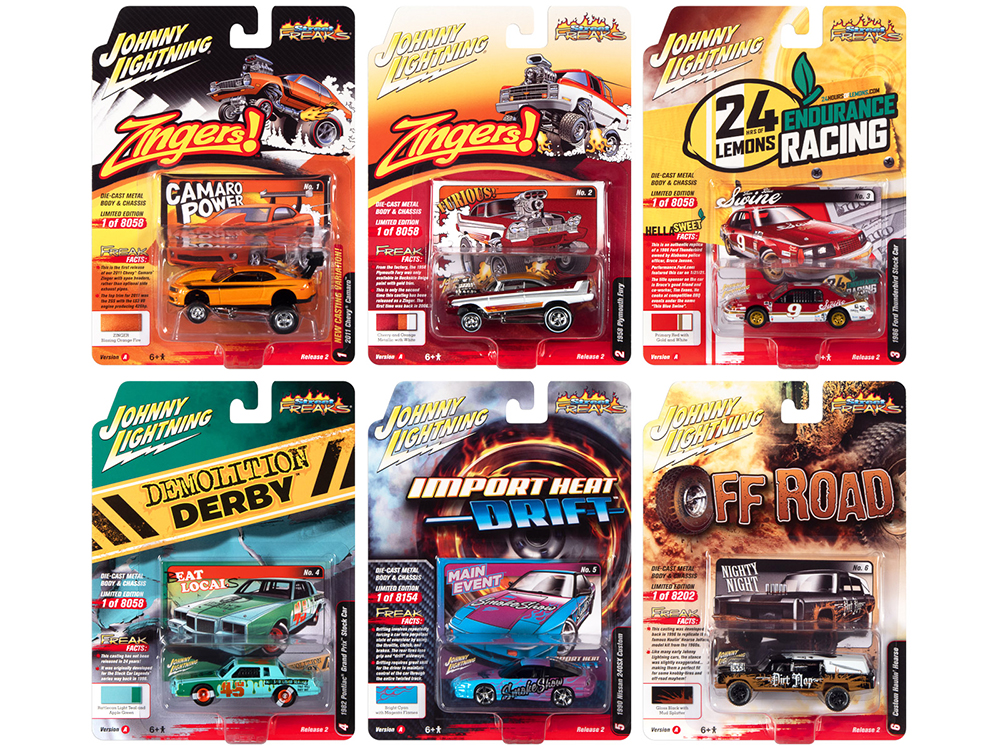 "Street Freaks" 2022 Set A of 6 Cars Release 2 1/64 Diecast Model Cars by Johnny Lightning