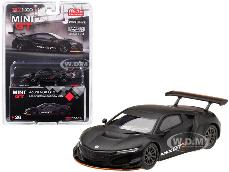 Acura NSX GT3 Matt Black "Los Angeles Auto Show 2017" Limited Edition to 3600 pieces Worldwide 1/64 Diecast Model Car by True Scale Miniatures
