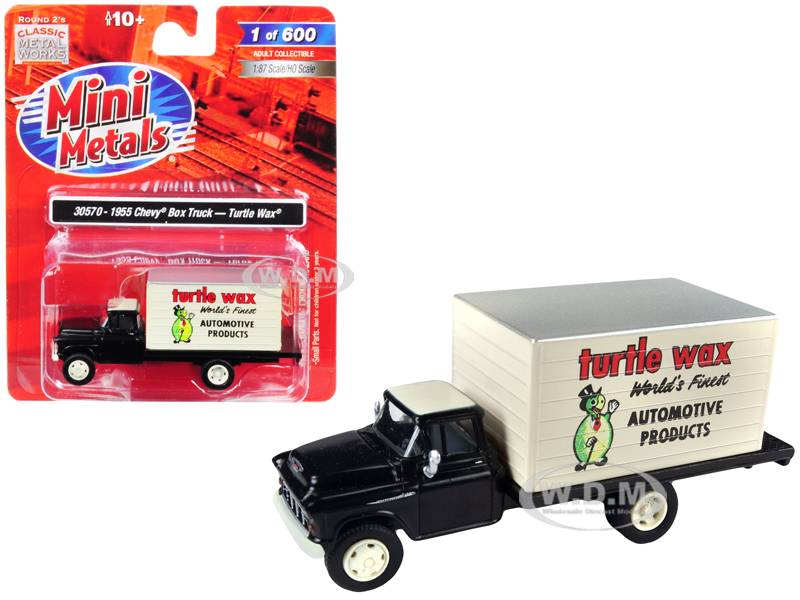 Image of 1955 Chevrolet Box Truck "Turtle Wax" Black and Cream 1/87 (HO) Scale Model by Classic Metal Works