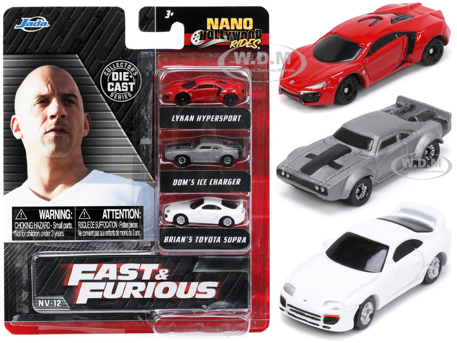 "Fast &amp; Furious" Movie 3 piece Set Series 4 "Nano Hollywood Rides" Series Diecast Model Cars by Jada
