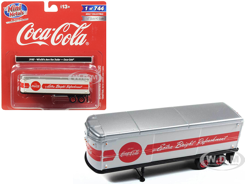 Image of 1940s-1950s Aerovan Trailer "Coca Cola" White with Red Stripe 1/87 (HO) Scale Model by Classic Metal Works