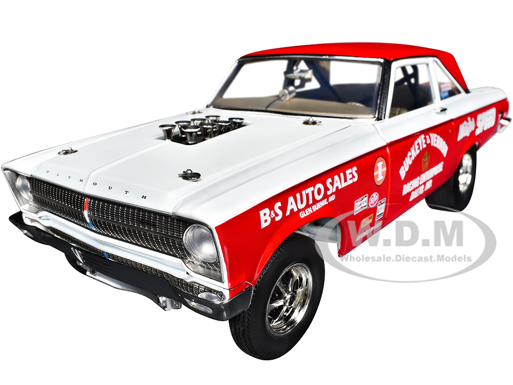 1965 Plymouth AWB Mister Speed Red and White with Graphics Limited Edition to 378 pieces Worldwide 1/18 Diecast Model Car by ACME
