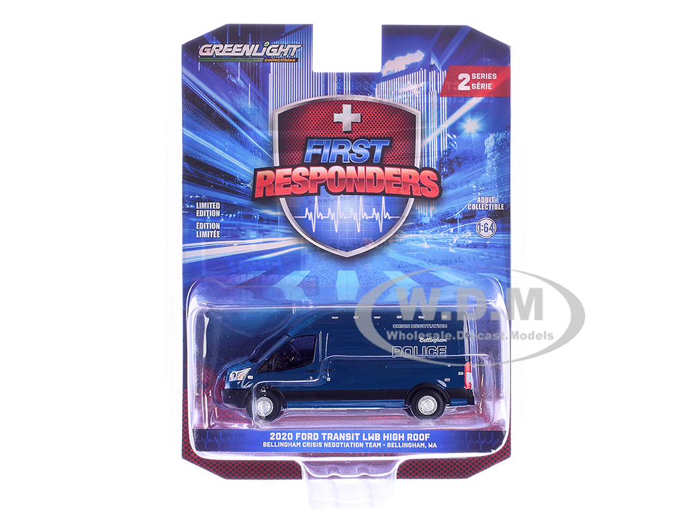 2020 Ford Transit LWB High Roof Van Bellingham Police Crisis Negotiation Team Bellingham Washington Dark Blue First Responders Series 2 1/64 Diecast Model Car by Greenlight