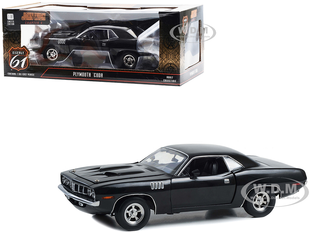 Plymouth Barracuda Black "John Wick Chapter 4" (2023) Movie 1/18 Diecast Model Car by Highway 61