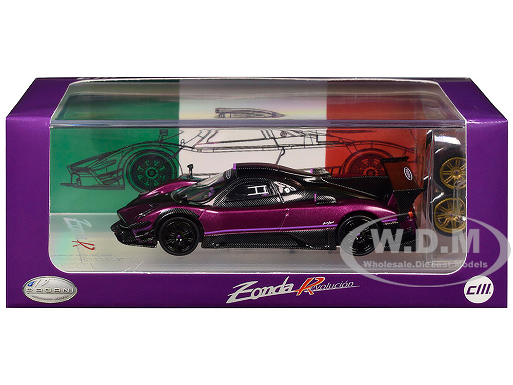 Pagani Zonda Revolucion Purple Metallic and Carbon with Extra Wheels 1/64 Diecast Model Car by CM Models